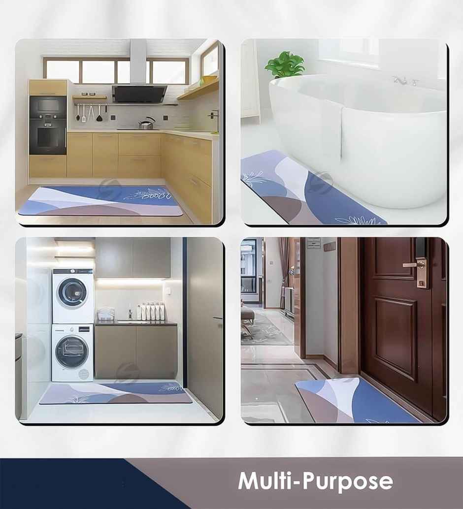CasaCraft Pepperfry Set of 2 Abstract Multicolor 120x40cm & 40x60cm Leaf Print Kitchen & Door Mats