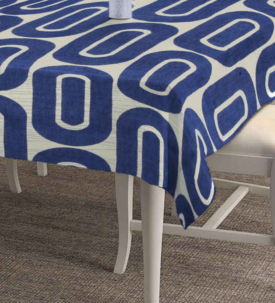 Casacraft by Pepperfry Cotton Blend Table Cloth | Dining Table Cover | Blue | 72 x 52 inches