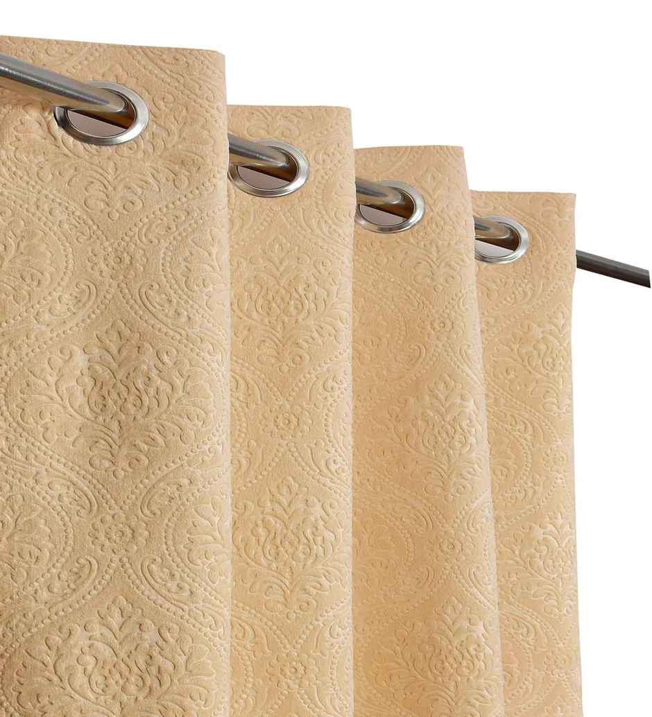 CasaCraft Pepperfry Door Curtain 9ft Set of 2 Cream Floral Velvet Blackout Eyelet for Living Room