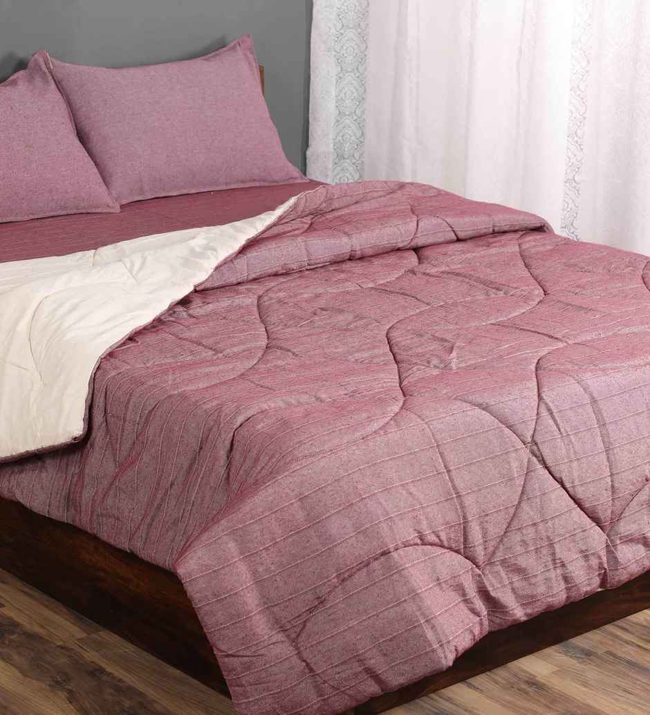 Casacraft Pepperfry Bedding Sets Chico Wine 210Tc Cotton Blanket With 1 Bedsheet & 2 Pillow Cover