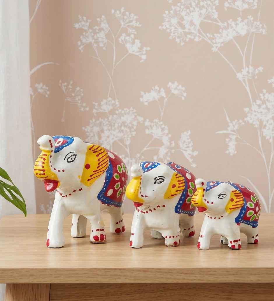 Casacraft Pepperfry Elephant Good Luck Figurine Set | Multicolor Handcrafted Showpieces For Home