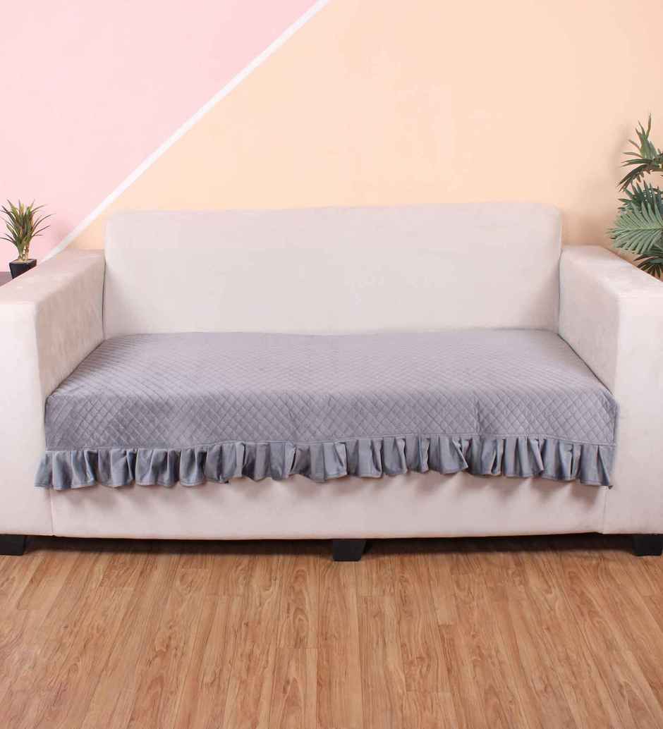 Casacraft by Pepperfry Velvet Sofa Cover | Washable Couch Cover | Grey | 10.22 x 26.65 cm