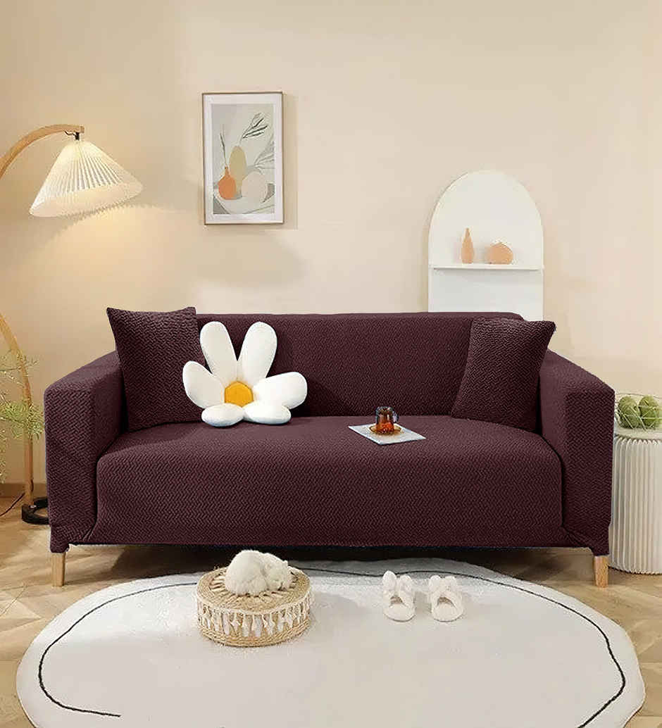 Casacraft by Pepperfry Jacquard Sofa Cover | Washable Couch Cover | Brown | 230 x 185 cm