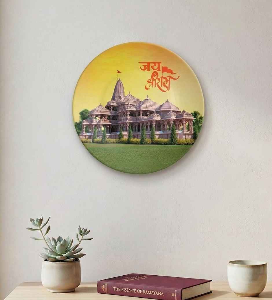CasaCraft Pepperfry Divine Shri Ram Mandir Ayodhya Ceramic Decorative Round Wall Hanging Plate
