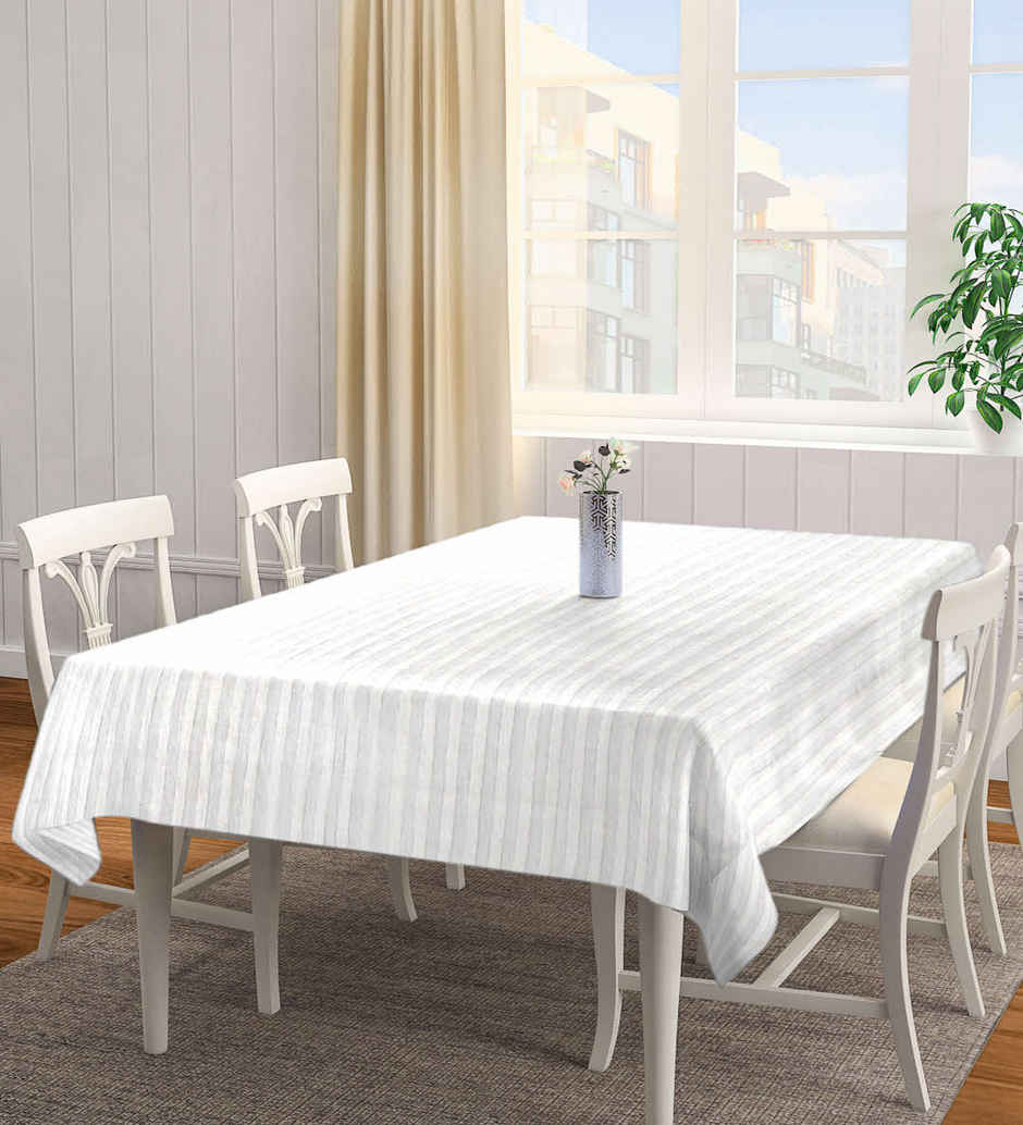 Casacraft by Pepperfry Cotton Blend Table Cloth | Dining Table Cover | White | 90 x 60 in