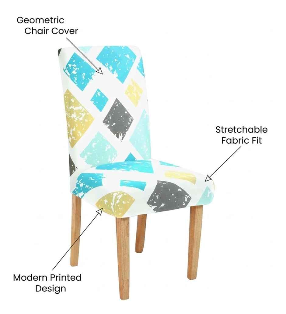 CasaCraft Pepperfry Blue Square 15x19 Inch Geometric Polyester Reversible Stretchable 4 Chair Cover