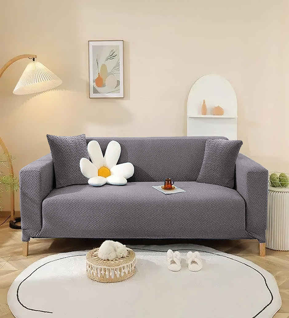 Casacraft by Pepperfry Jacquard Sofa Cover | Washable Couch Cover | Grey | 230 x 185 cm