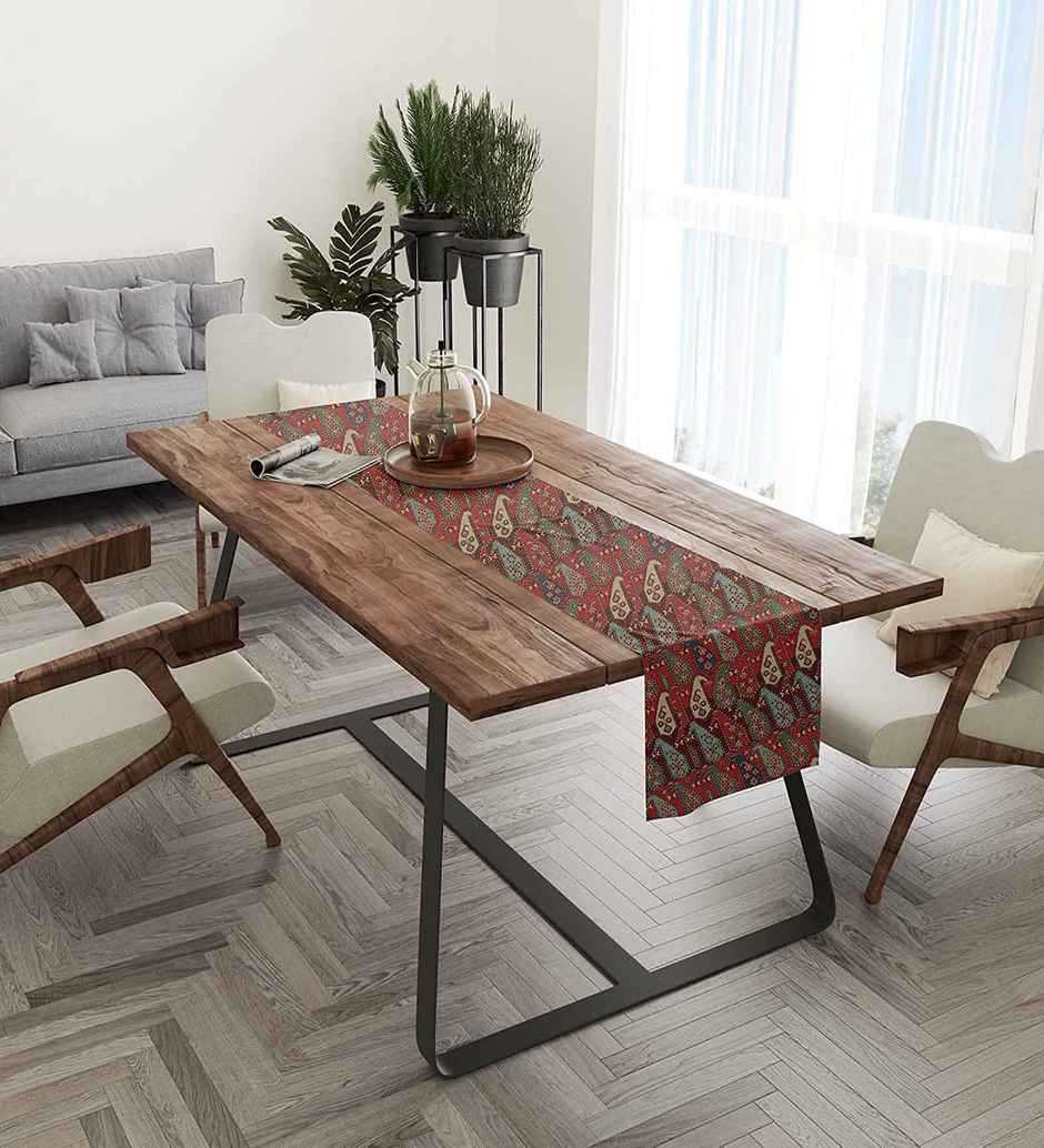 Casacraft by Pepperfry Poly Cotton Dining Table Runner | Red | 33 x 152 cm