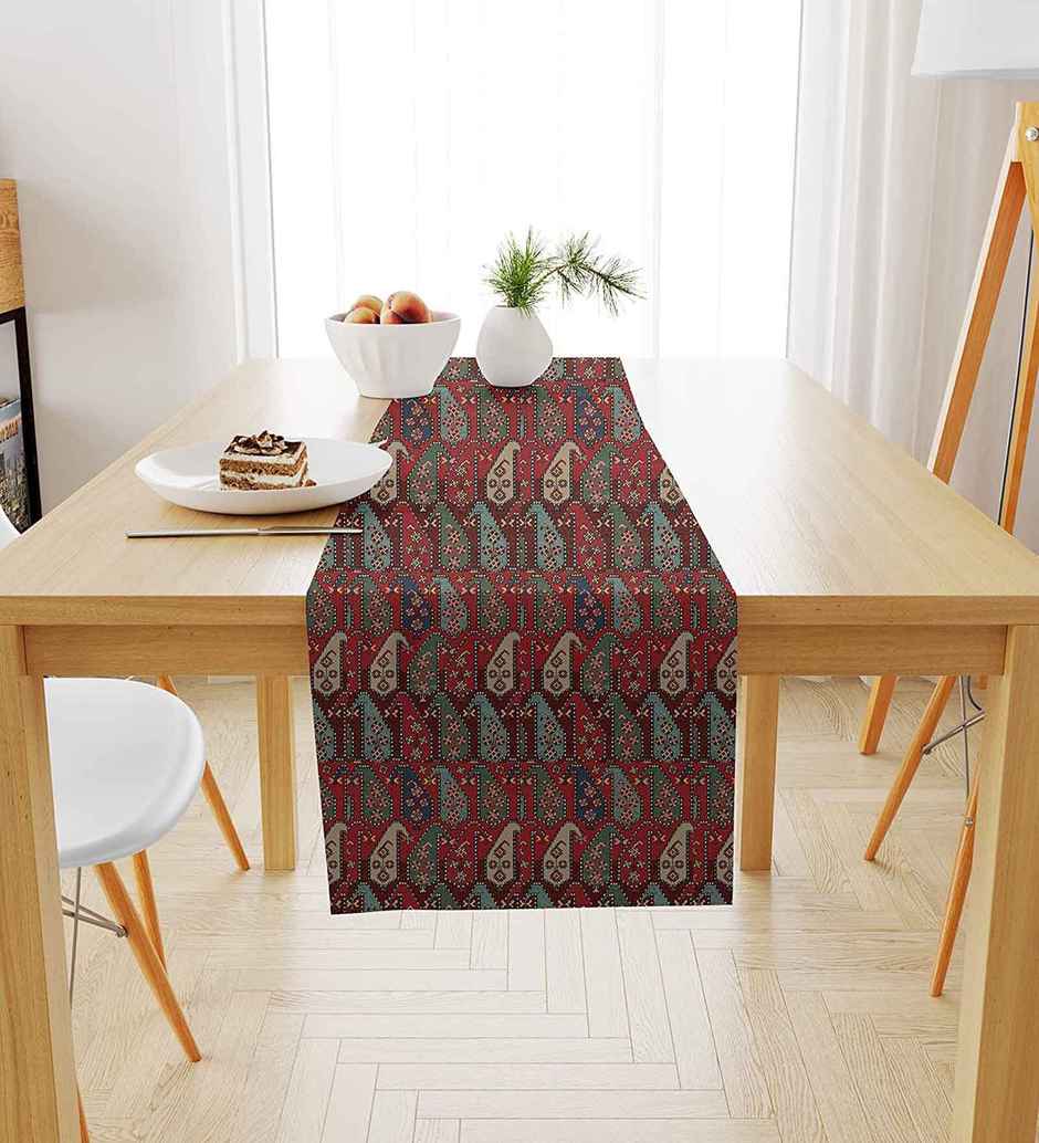 Casacraft by Pepperfry Poly Cotton Dining Table Runner | Red | 33 x 152 cm