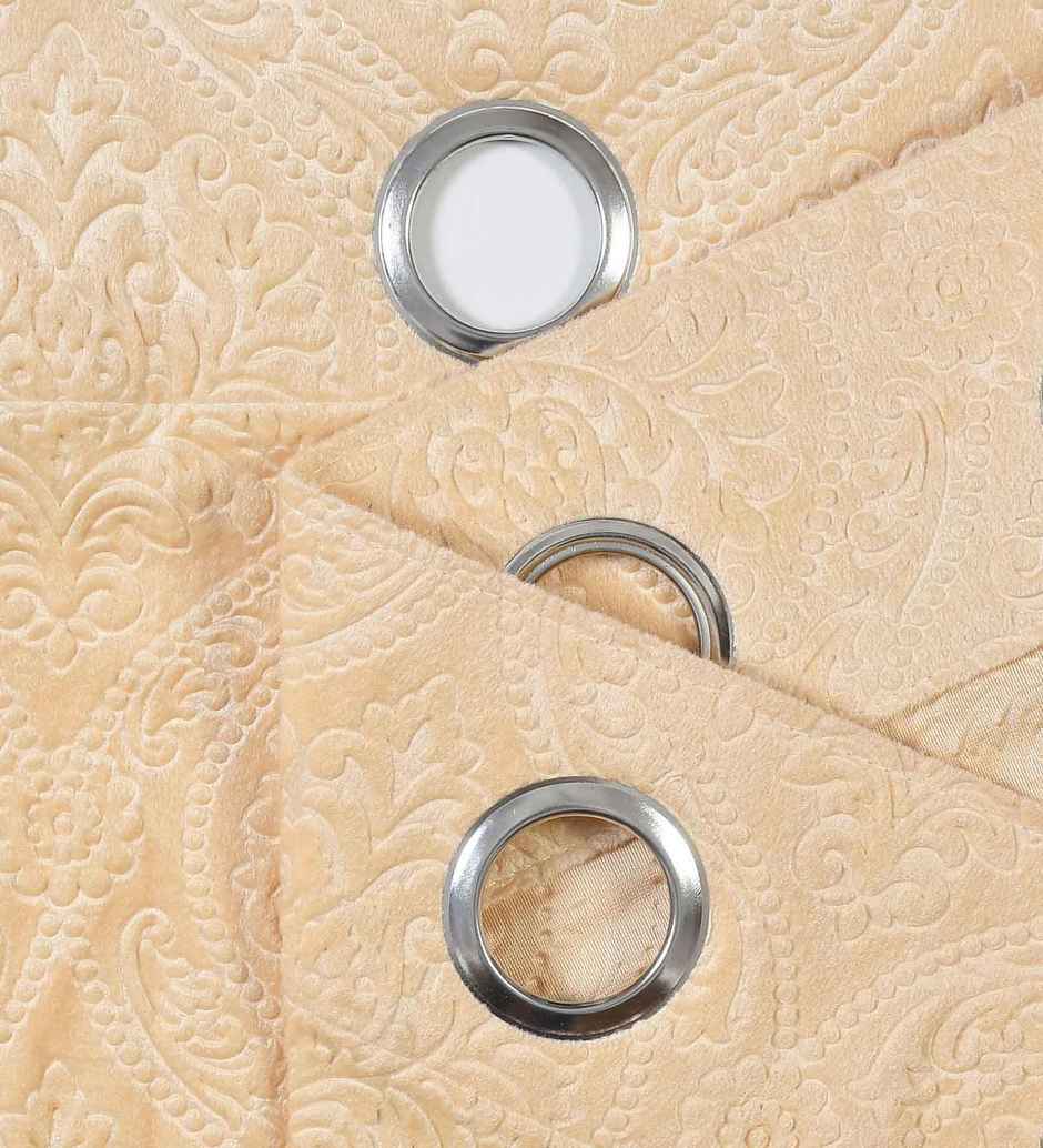 CasaCraft Pepperfry Door Curtain 9ft Set of 2 Cream Floral Velvet Blackout Eyelet for Living Room