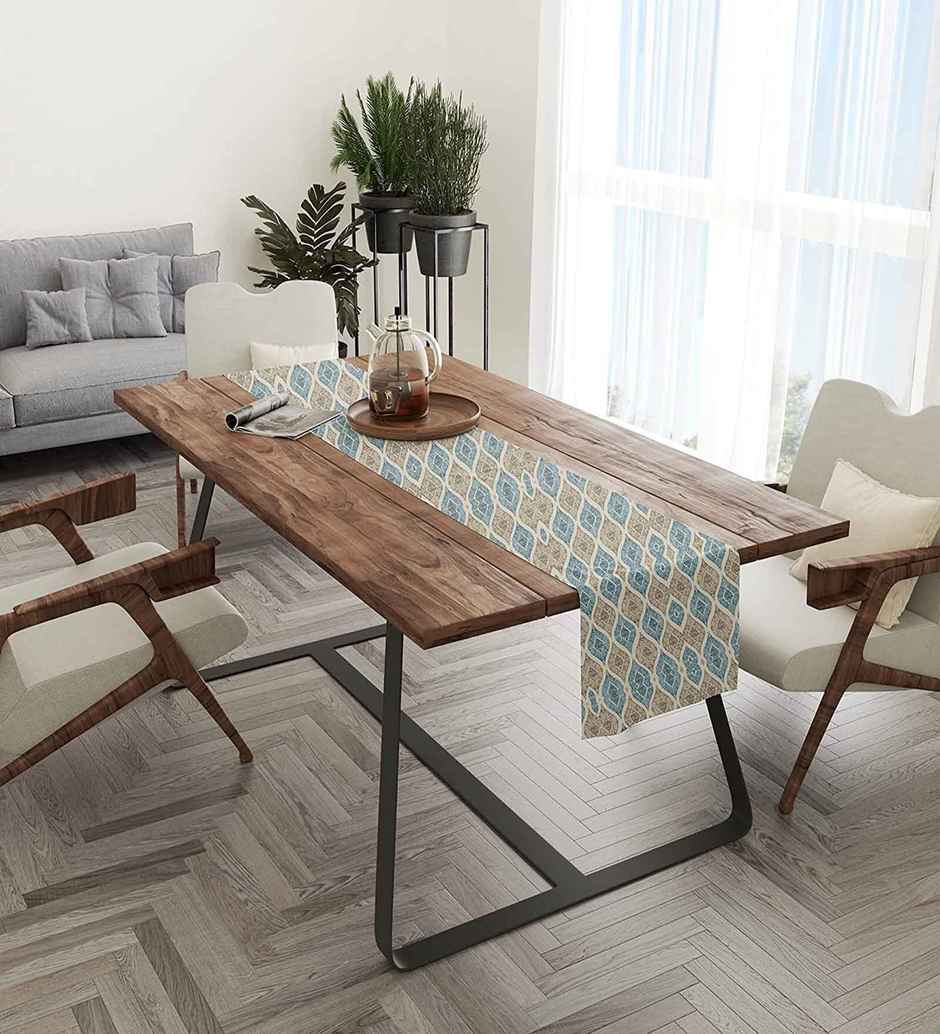 Casacraft by Pepperfry Poly Cotton Dining Table Runner | Grey | 33 x 152 cm