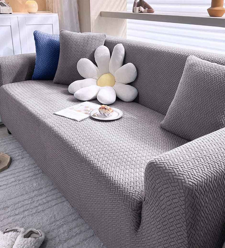 Casacraft by Pepperfry Jacquard Sofa Cover | Washable Couch Cover | Grey | 230 x 185 cm