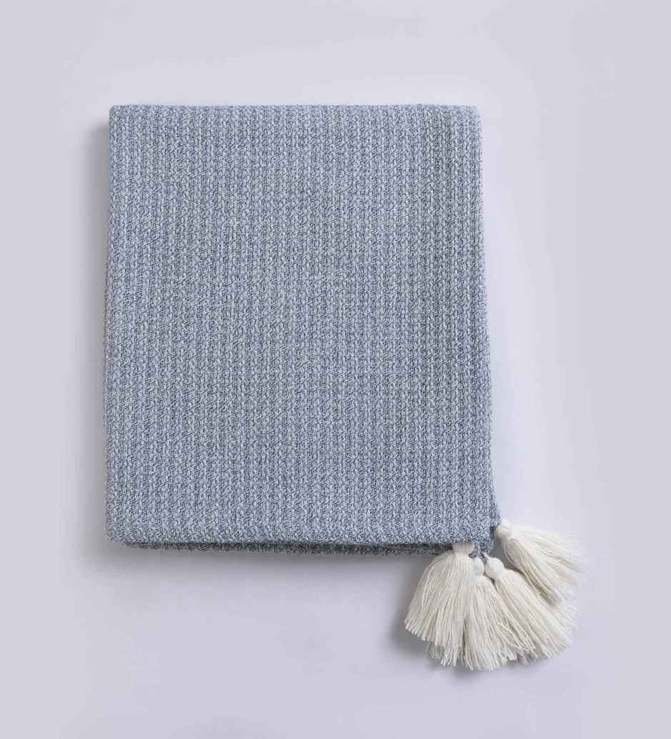 Casacraft by Pepperfry Cotton Sofa Throw Blanket | Soft Couch Throw | Blue | 20 x 24 in