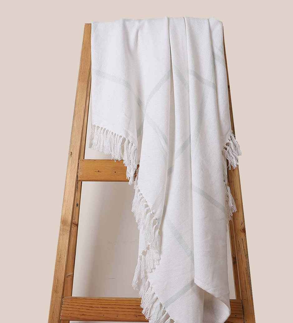 Casacraft by Pepperfry Cotton Sofa Throw | Soft Couch | White | 50 x 60 cm