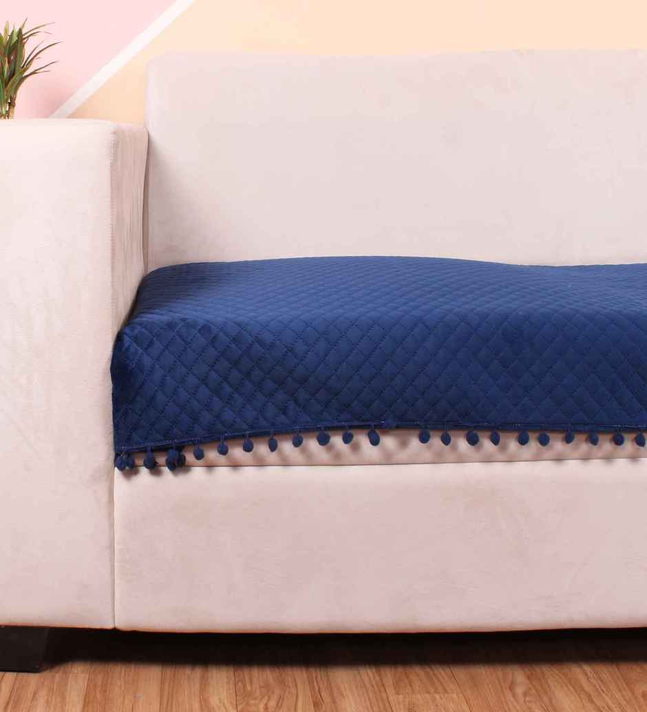Casacraft by Pepperfry Velvet Sofa Cover | Washable Couch Cover | Blue | 10.22 x 26.65 cm
