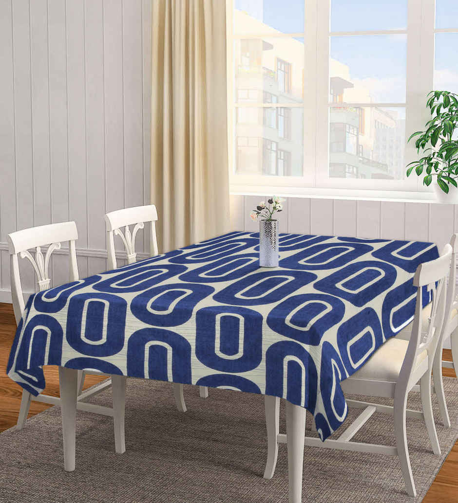 Casacraft by Pepperfry Cotton Blend Table Cloth | Dining Table Cover | Blue | 72 x 52 inches
