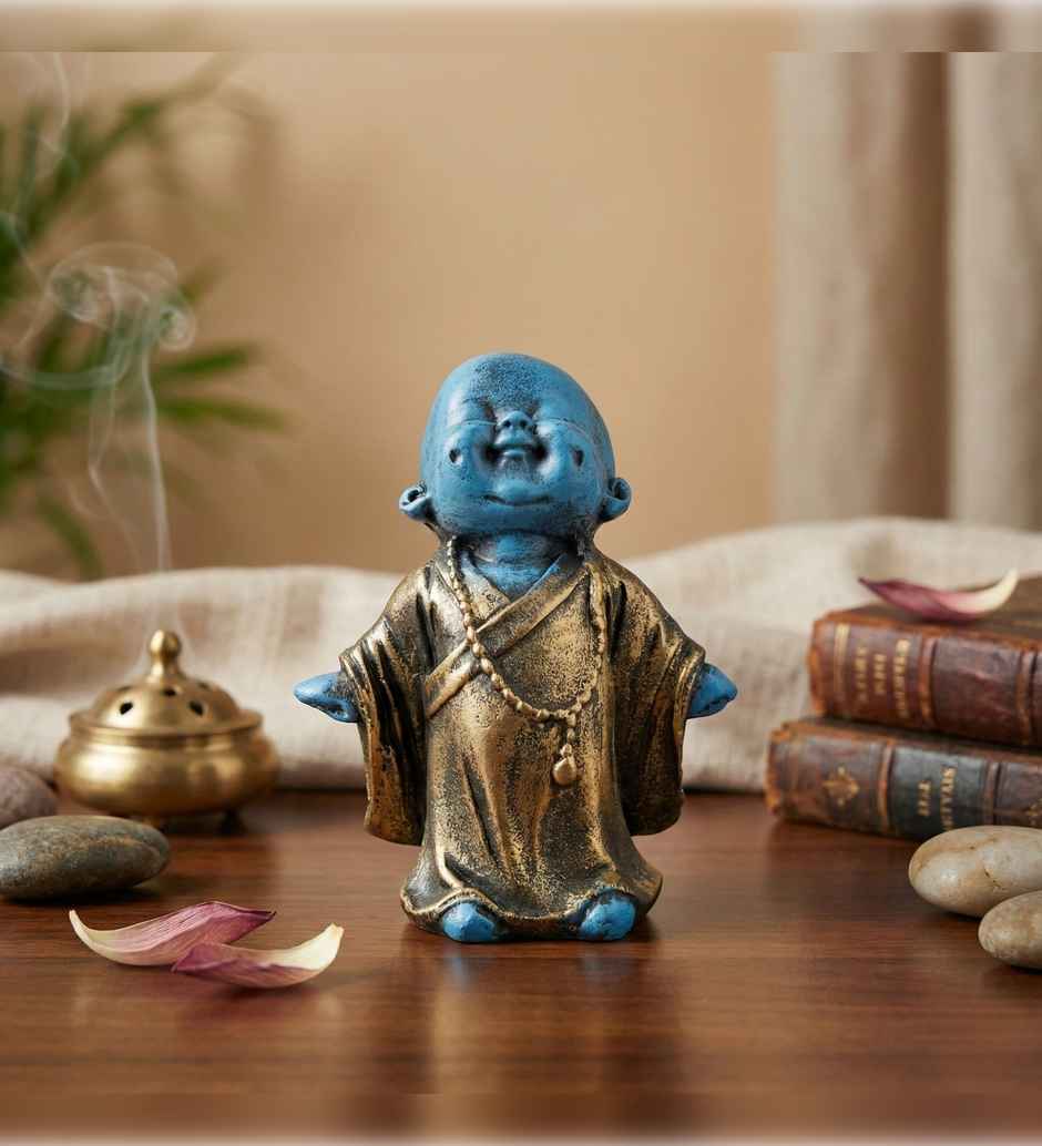Casacraft by Pepperfry Blue Laughing Monk Buddha Showpiece