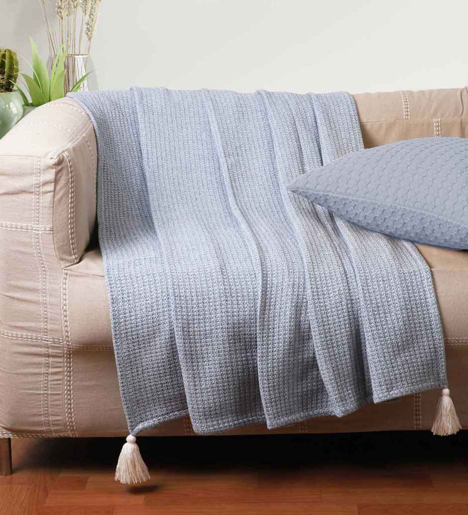 Casacraft by Pepperfry Cotton Sofa Throw Blanket | Soft Couch Throw | Blue | 20 x 24 in