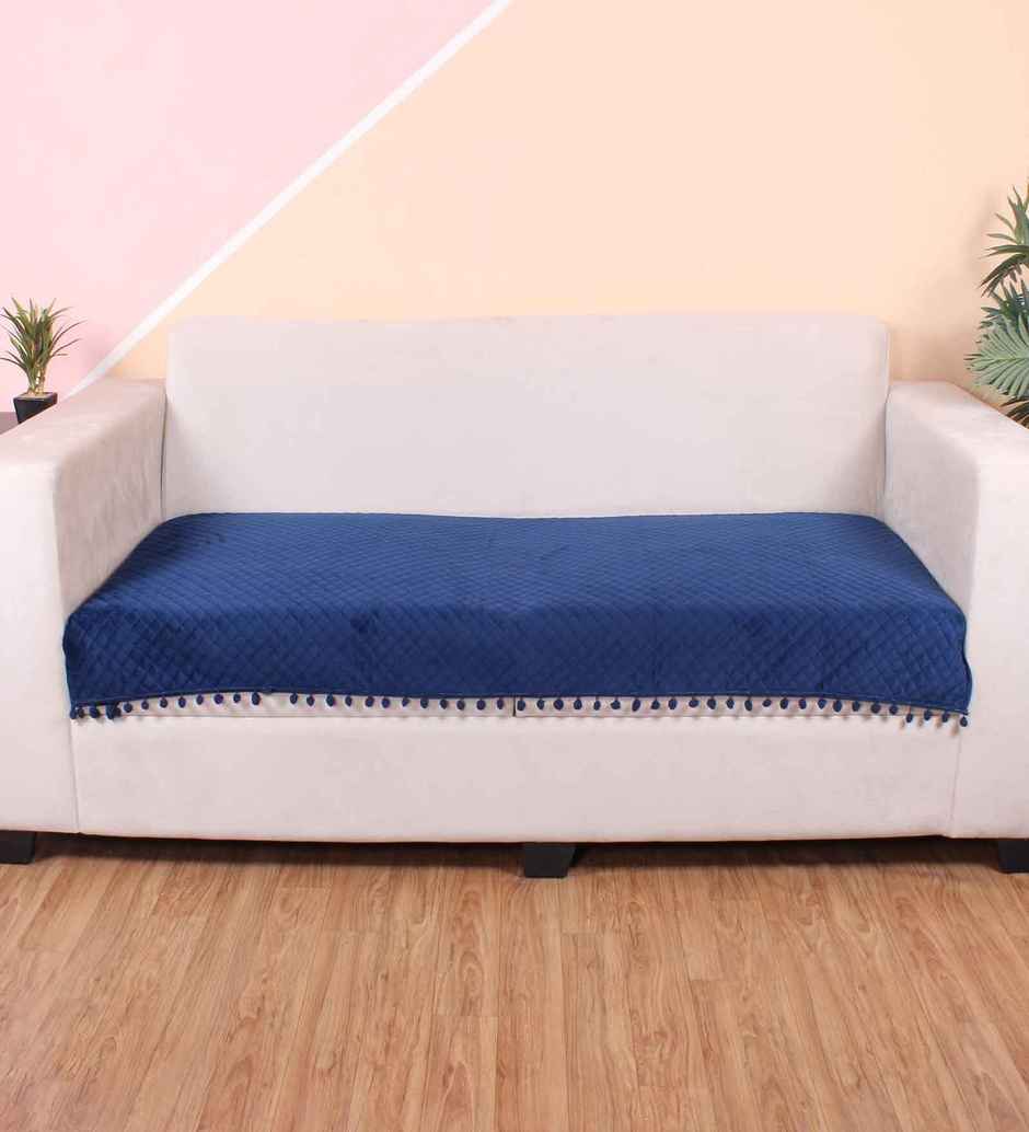 Casacraft by Pepperfry Velvet Sofa Cover | Washable Couch Cover | Blue | 10.22 x 26.65 cm
