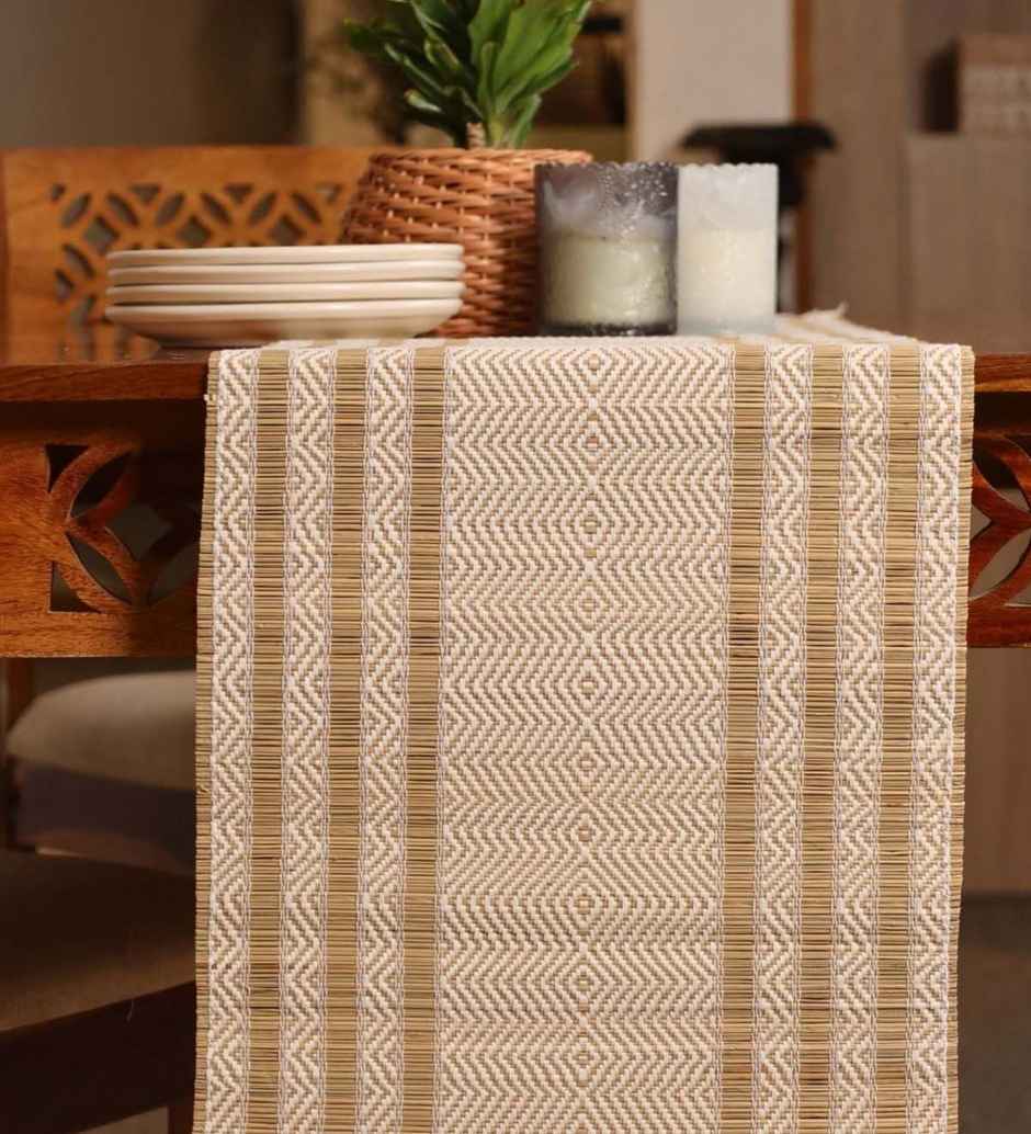 Casacraft by Pepperfry Grass Table Runner | Dining Table Runner | Off White | 33 x 12.7 cm