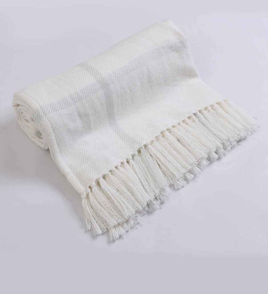 Casacraft by Pepperfry Cotton Sofa Throw | Soft Couch | White | 50 x 60 cm