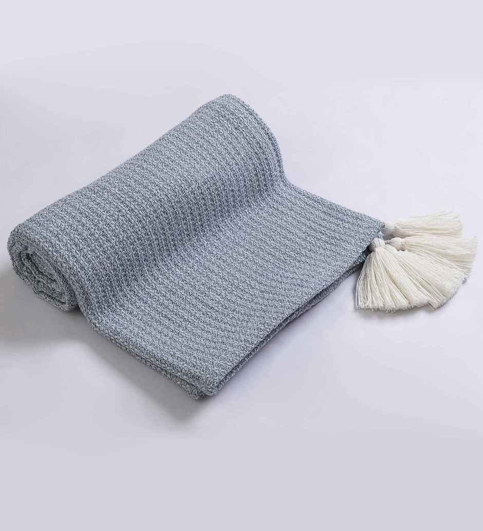Casacraft by Pepperfry Cotton Sofa Throw Blanket | Soft Couch Throw | Blue | 20 x 24 in