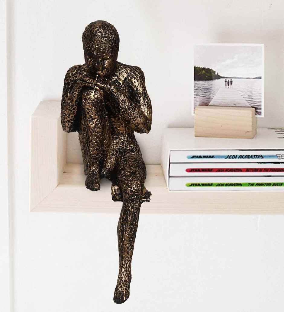 Casacraft Pepperfry Showpiece Thinking Man Statue Sitting On Rock Decorative Figurine Resin Brown