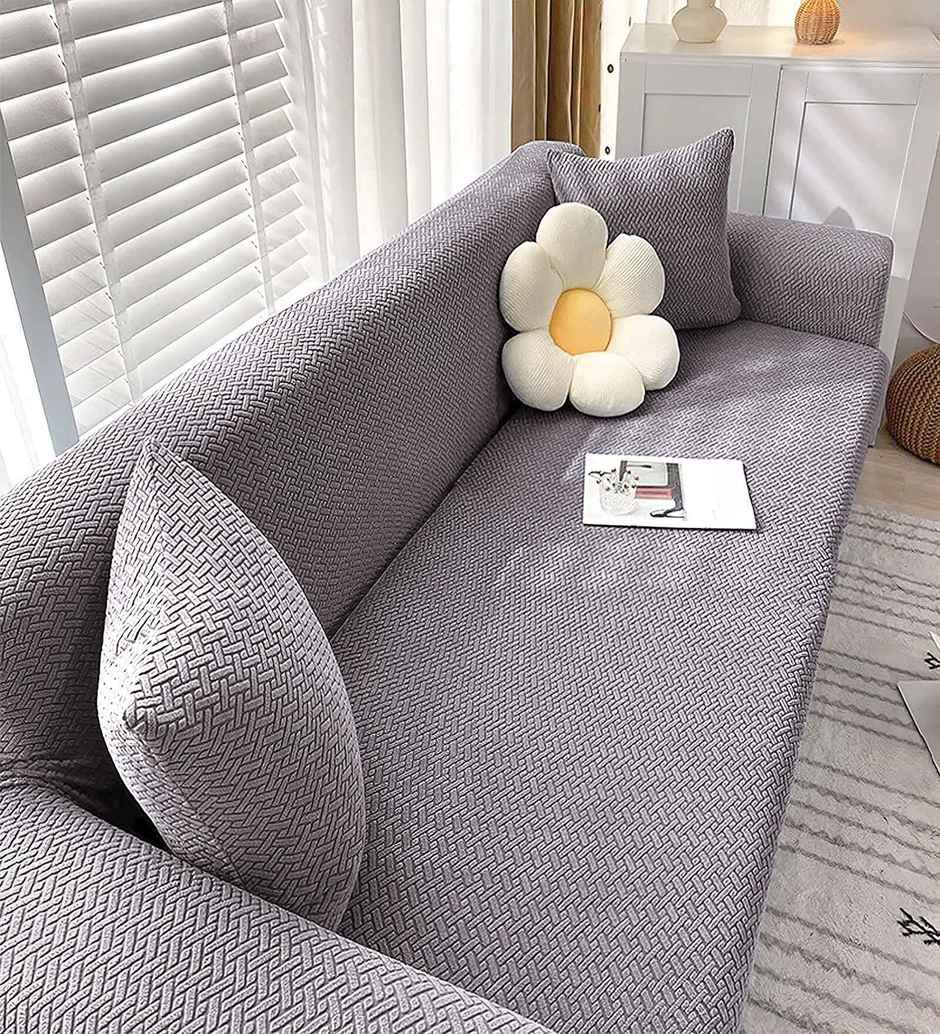 Casacraft by Pepperfry Jacquard Sofa Cover | Washable Couch Cover | Grey | 230 x 185 cm