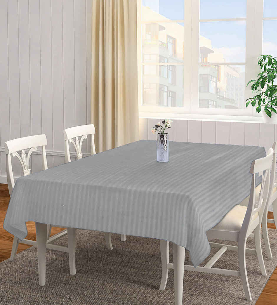 Casacraft by Pepperfry Cotton Blend Table Cloth | Dining Table Cover | Grey | 72 x 52 inches