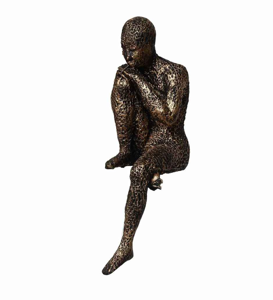 Casacraft Pepperfry Showpiece Thinking Man Statue Sitting On Rock Decorative Figurine Resin Brown