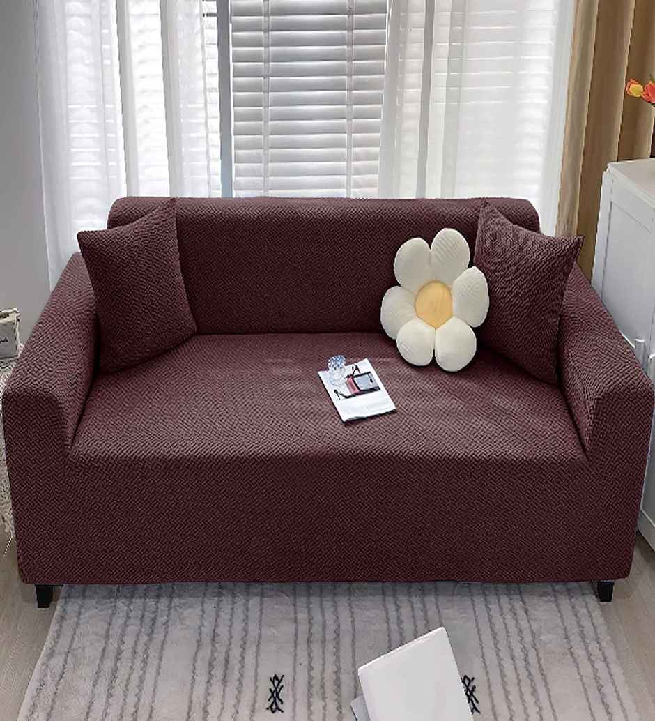 Casacraft by Pepperfry Jacquard Sofa Cover | Washable Couch Cover | Brown | 230 x 185 cm