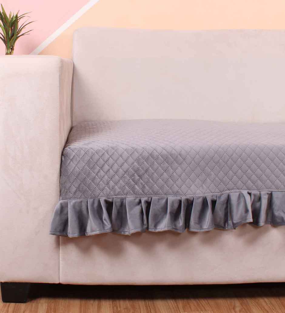 Casacraft by Pepperfry Velvet Sofa Cover | Washable Couch Cover | Grey | 10.22 x 26.65 cm
