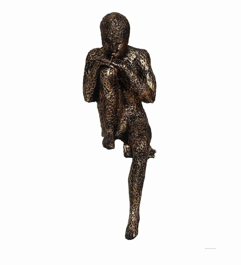 Casacraft Pepperfry Showpiece Thinking Man Statue Sitting On Rock Decorative Figurine Resin Brown