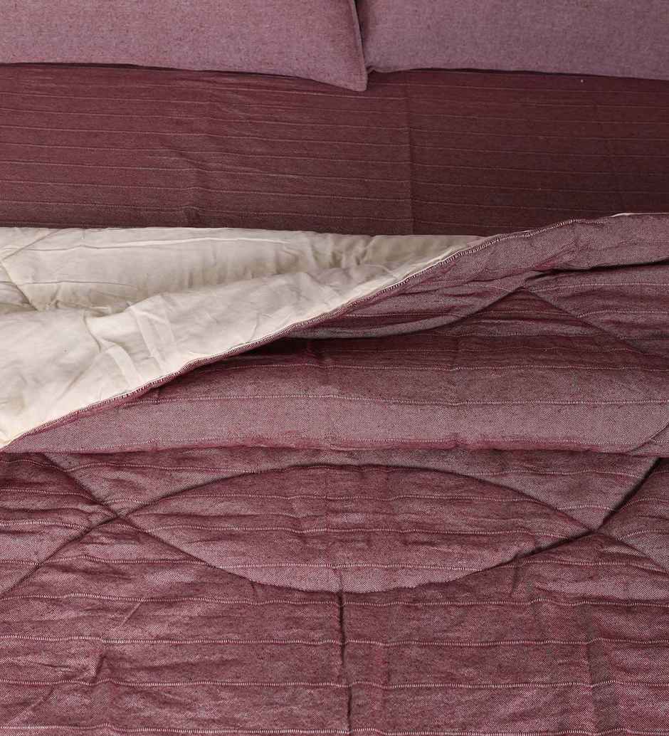 Casacraft Pepperfry Bedding Sets Chico Wine 210Tc Cotton Blanket With 1 Bedsheet & 2 Pillow Cover