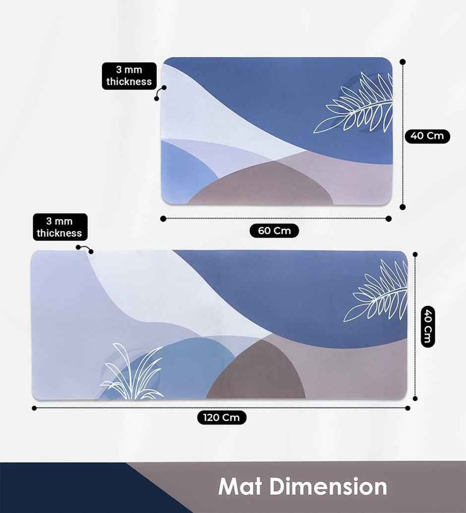 CasaCraft Pepperfry Set of 2 Abstract Multicolor 120x40cm & 40x60cm Leaf Print Kitchen & Door Mats
