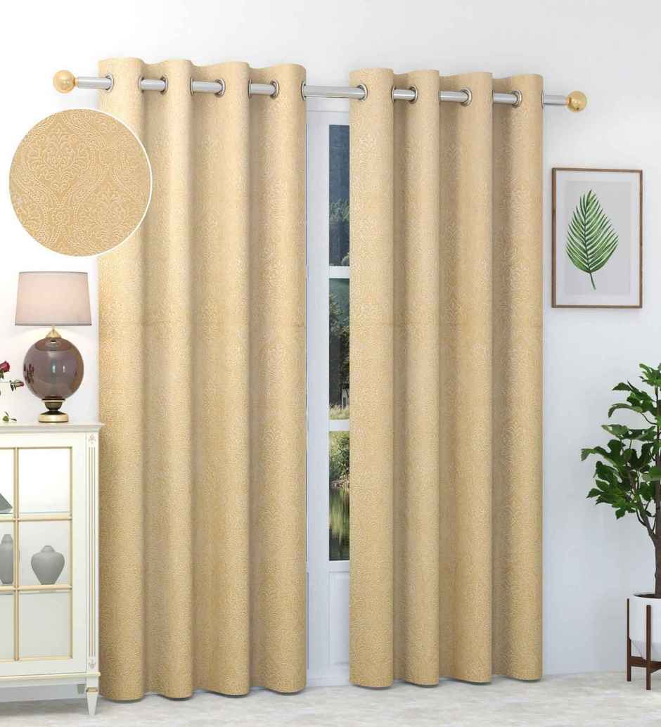 CasaCraft Pepperfry Door Curtain 9ft Set of 2 Cream Floral Velvet Blackout Eyelet for Living Room