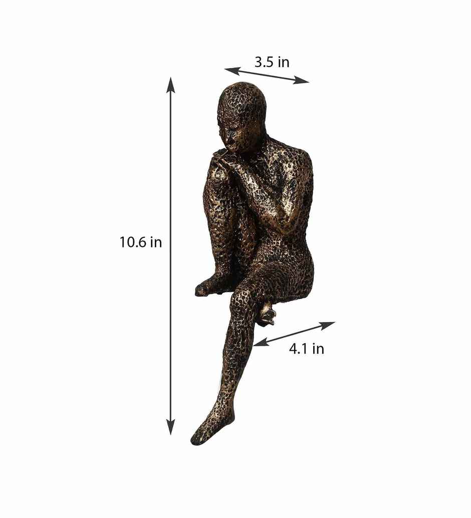 Casacraft Pepperfry Showpiece Thinking Man Statue Sitting On Rock Decorative Figurine Resin Brown