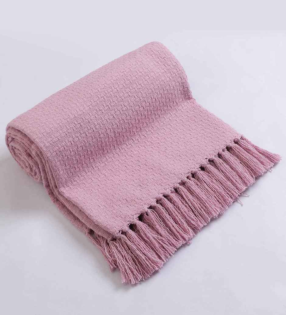 Casacraft by Pepperfry Cotton Sofa Throw | Soft Couch | Pink | 20 x 24 in