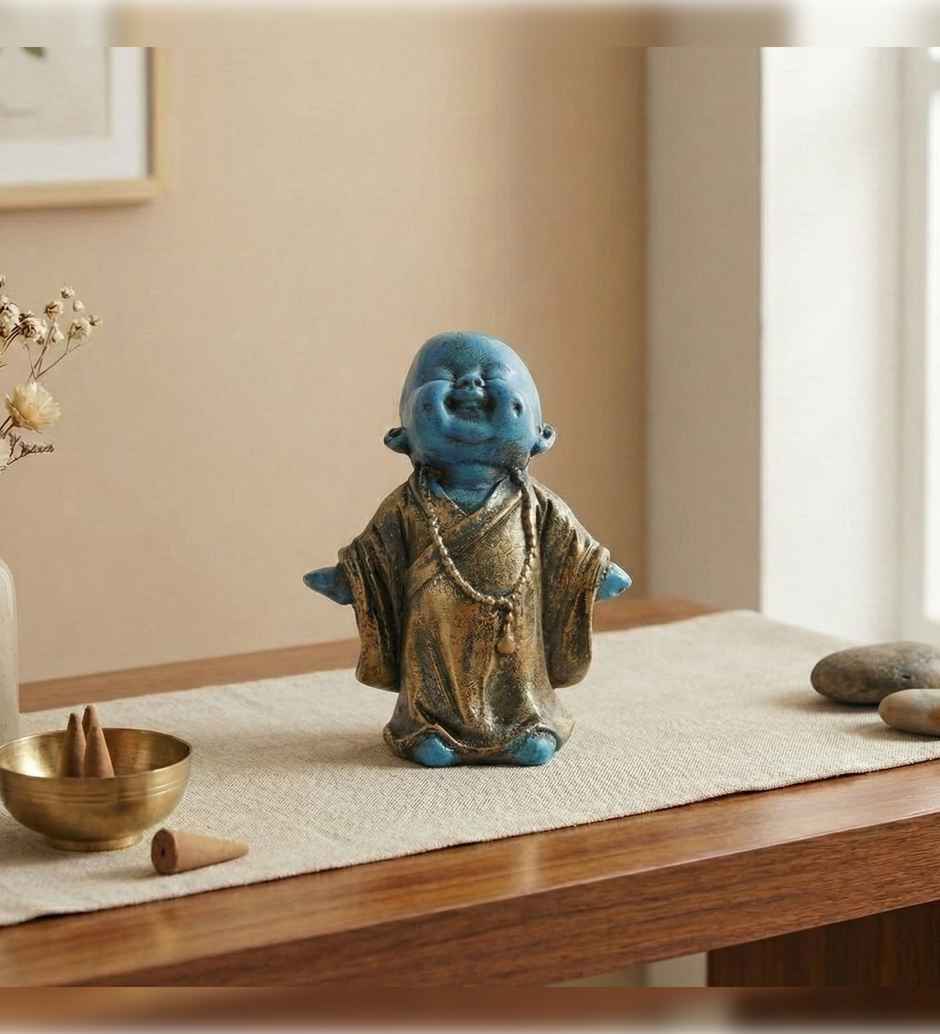 Casacraft by Pepperfry Blue Laughing Monk Buddha Showpiece