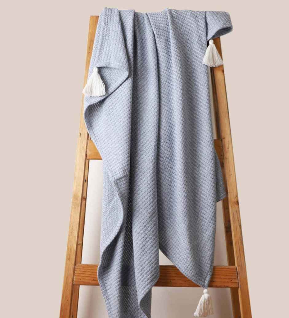 Casacraft by Pepperfry Cotton Sofa Throw Blanket | Soft Couch Throw | Blue | 20 x 24 in