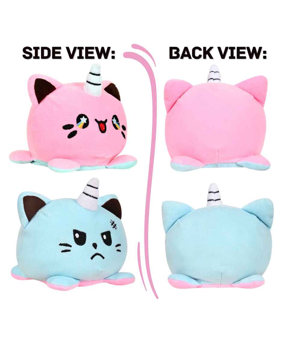 DearJoy Reversible Happy & Sad Unicorn Cat Soft Toy - Pink & Blue