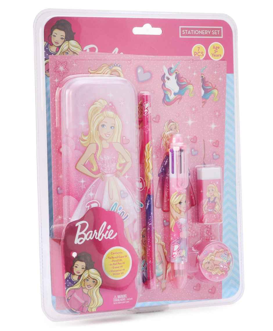 Barbie Stationery Set (7Pcs) With Barbie Theme 1 Tin Pencil Case, 1 Pencil Gift For Kids