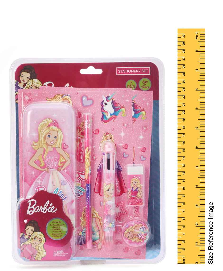 Barbie Stationery Set (7Pcs) With Barbie Theme 1 Tin Pencil Case, 1 Pencil Gift For Kids