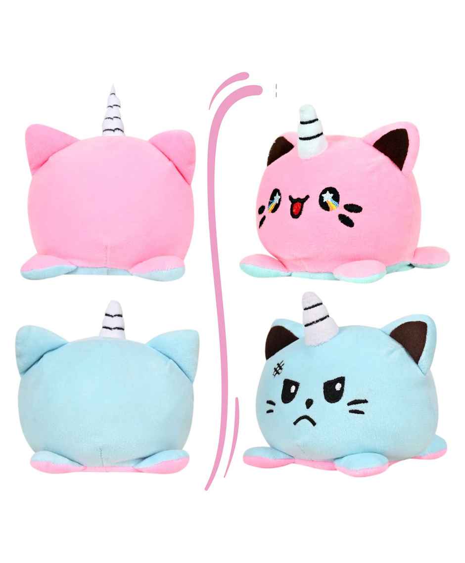 DearJoy Reversible Happy & Sad Unicorn Cat Soft Toy - Pink & Blue