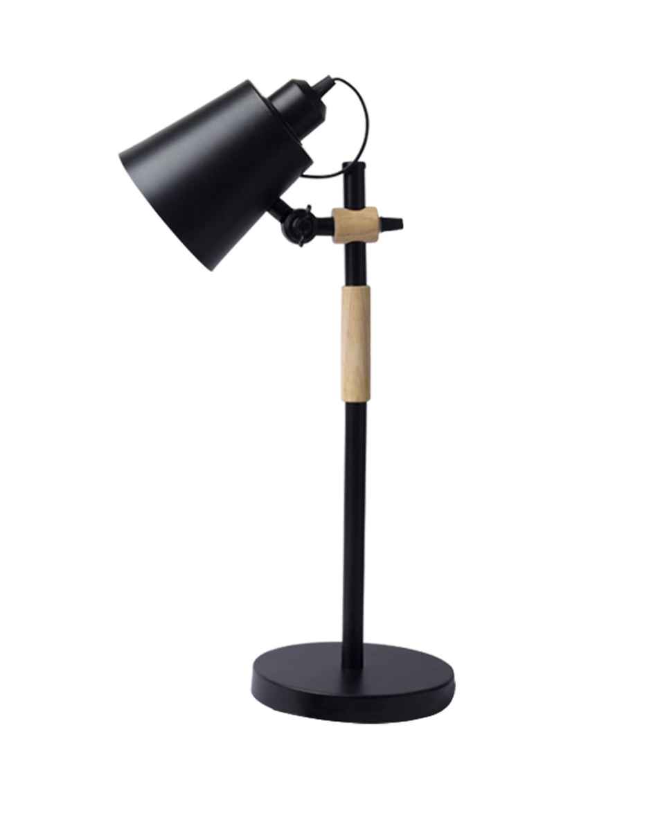 Homesake Nordic Black Metal Desk Lamp with Natural Wood| Modern Minimalist Adjustable Reading Light