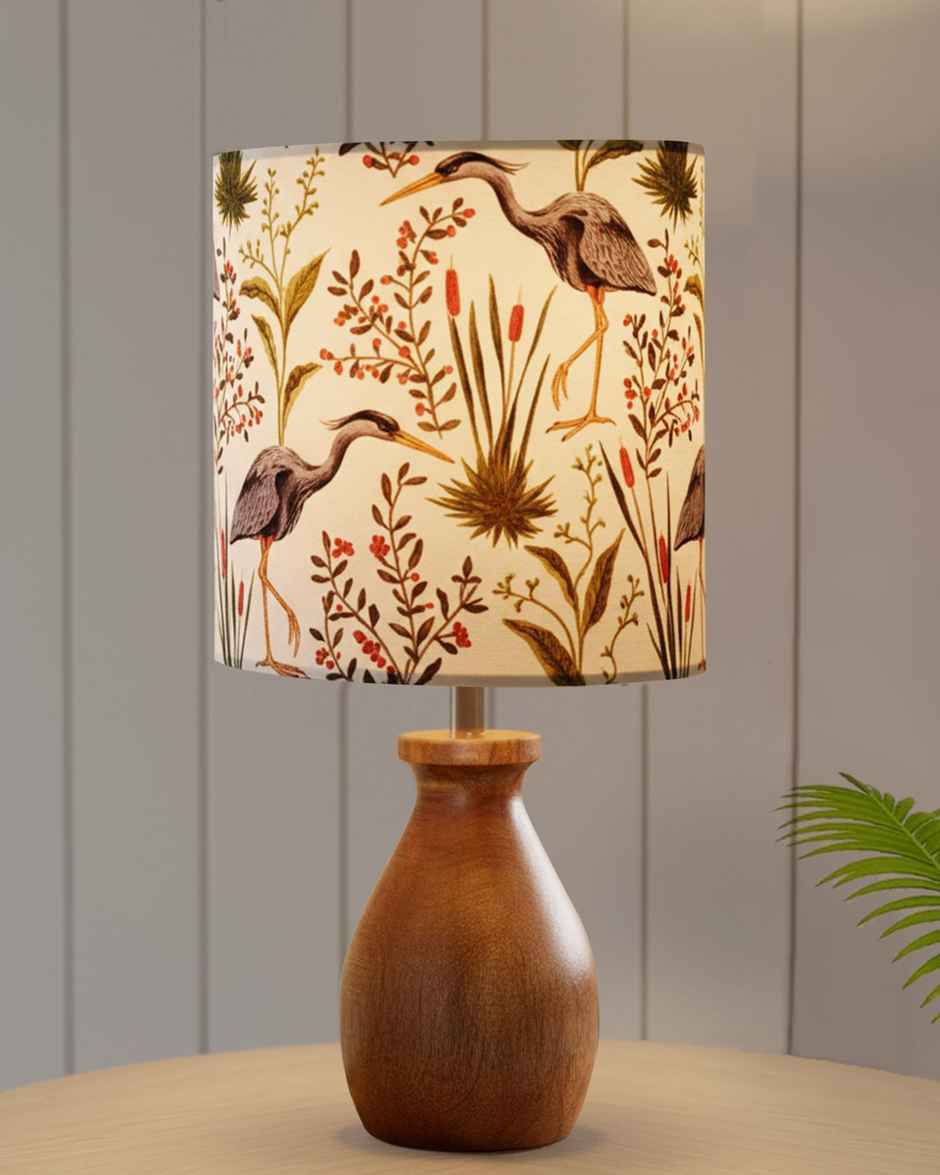 Homesake Dovel Pot Modern Wooden Table Lamp with Fabric Shade, Crane