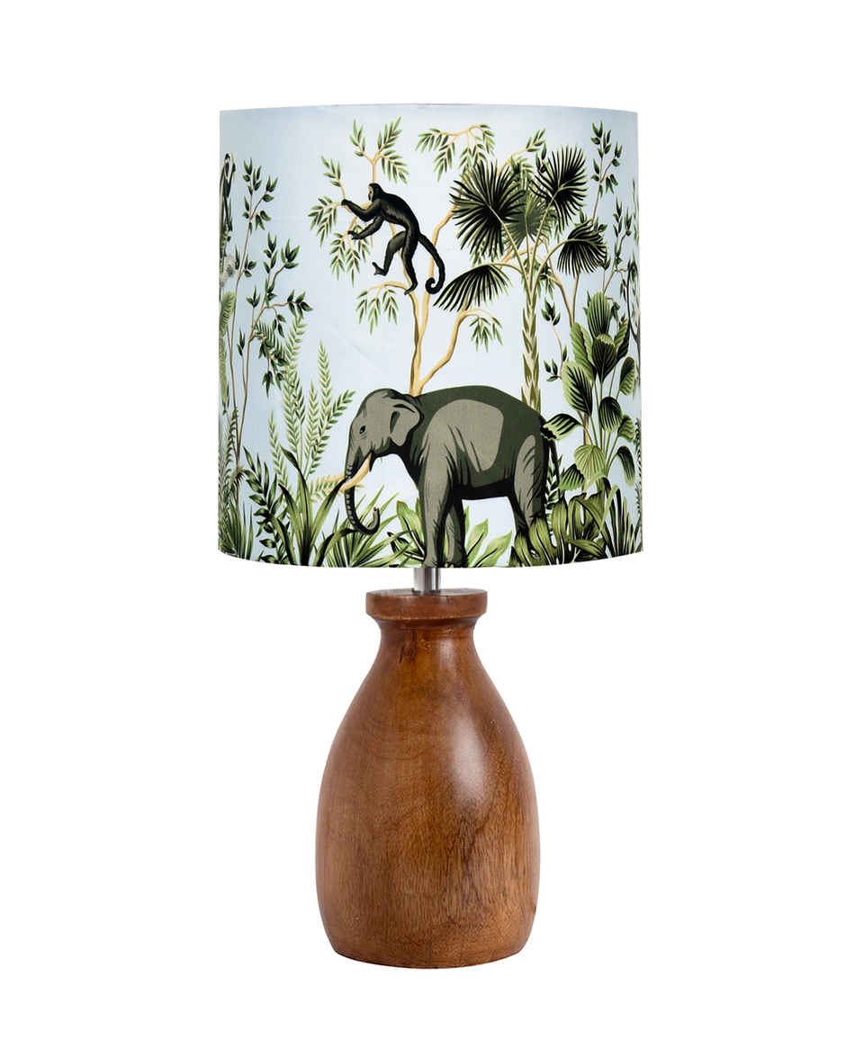 Homesake Dovel Pot Modern Wooden Table Lamp with Fabric Shade, Jungle