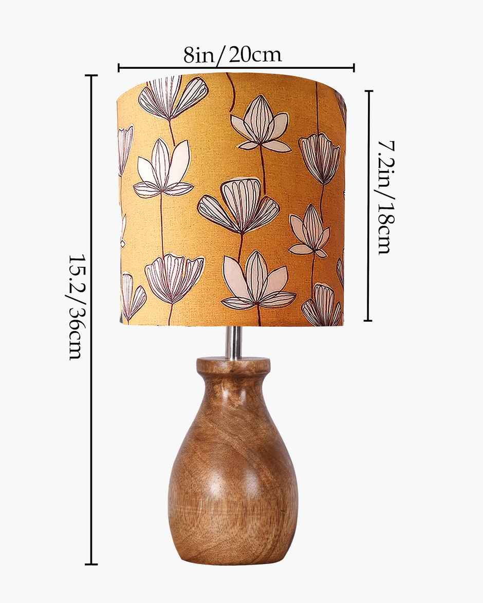 Homesake Dovel Pot Modern Wooden Table Lamp with Fabric Shade, Hibiscus