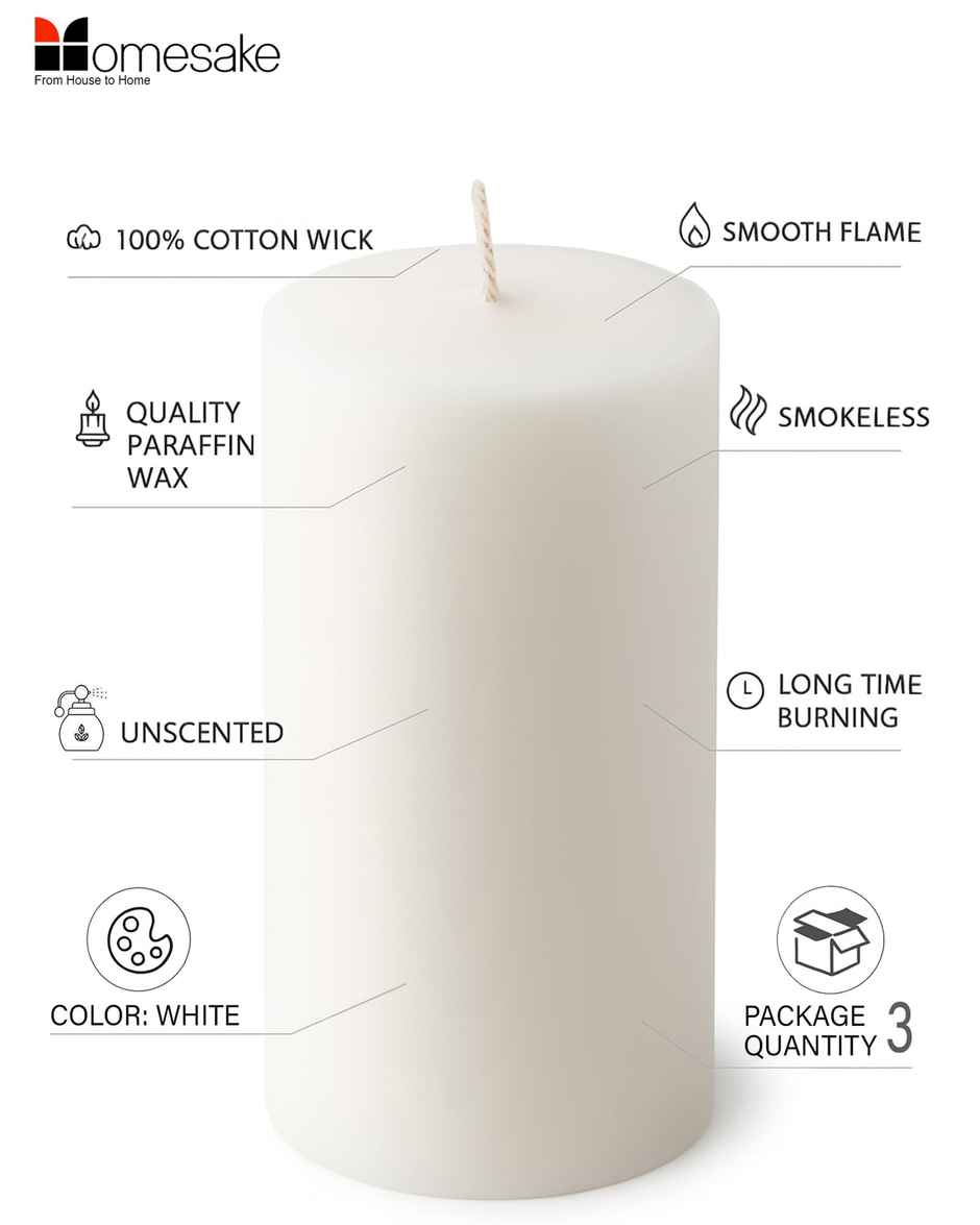 Pillar Candles Paraffin Soy Wax for Home | White | HOMESAKE