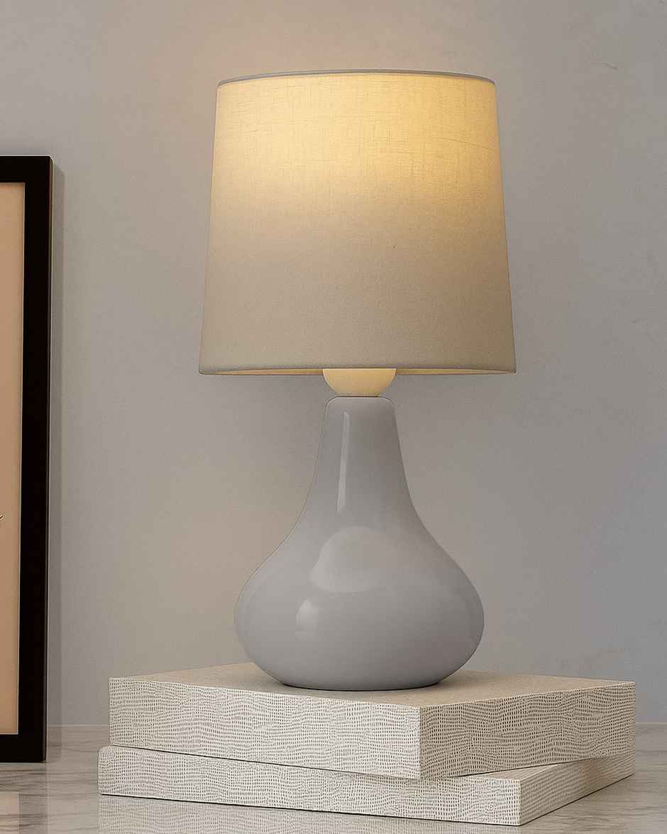 Homesake Ceramic Bedside Table Lamp with Gray Fabric Shade